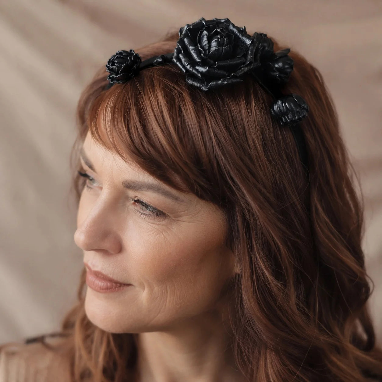 Midnight Rose Bloom Black Leather Floral Waist Belt – Handcrafted Cowhide Rose Styling Piece with Velvet Ribbon for Waist, Necklace & Hair Accessory