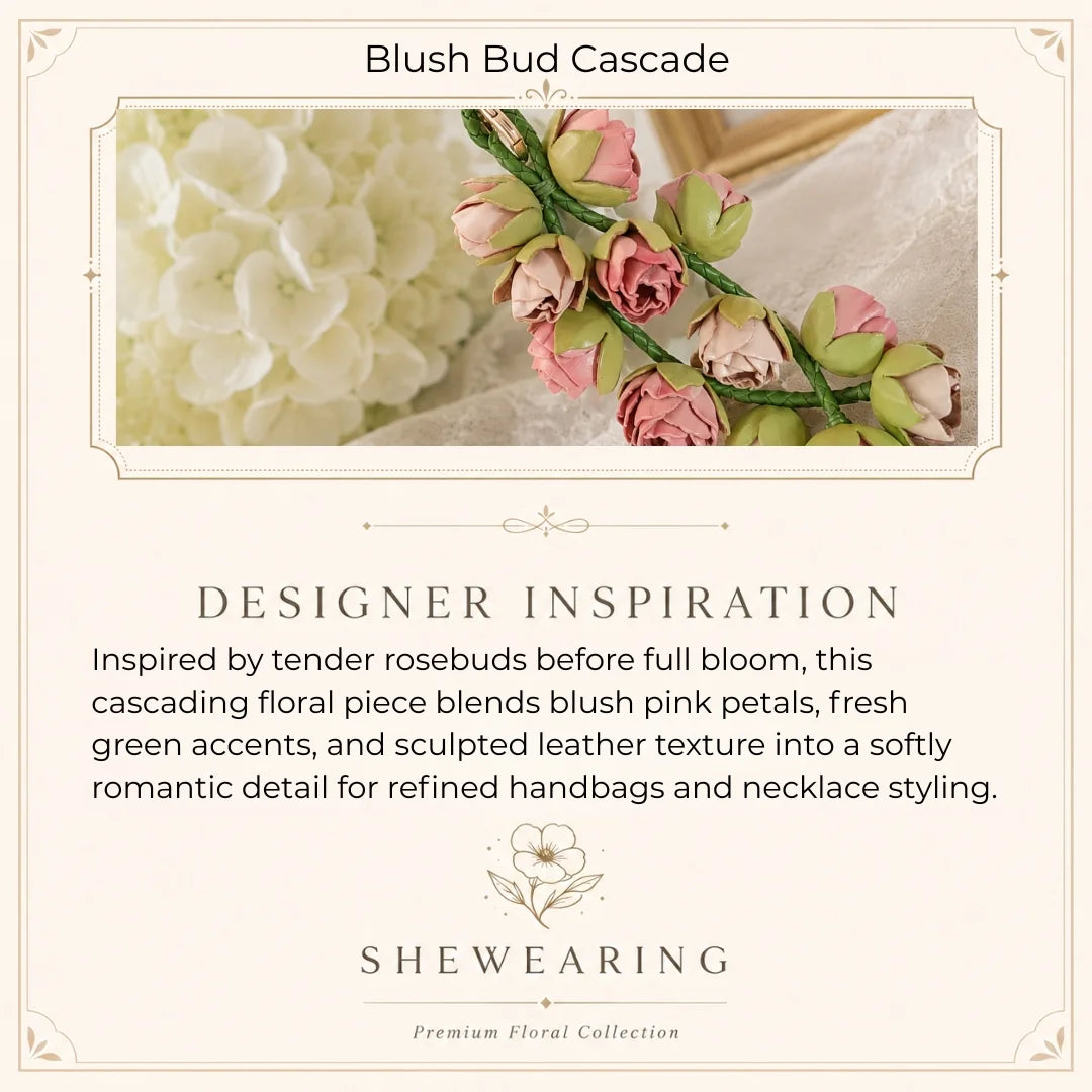 Blush Bud Cascade Leather Floral Bag Charm – Handmade Sculpted Rosebud Pendant | Premium Handbag & Necklace Accessory