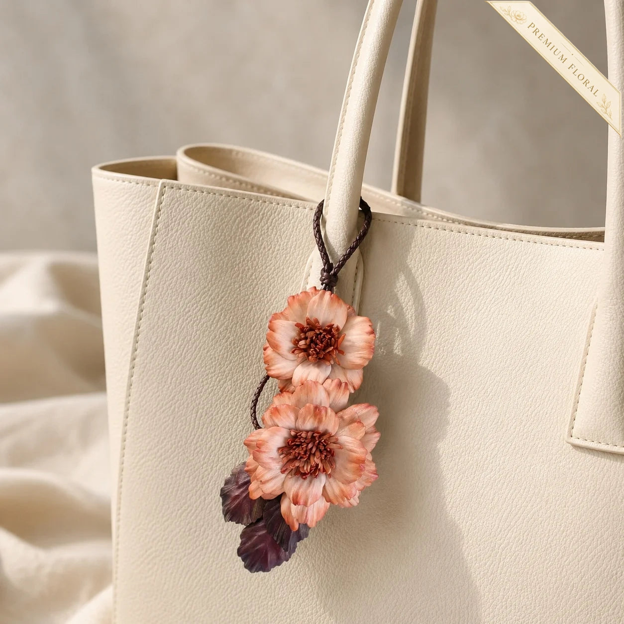 Peony Reverie Leather Floral Bag Charm – Handmade Sculpted Leather Peony Pendant | Premium Handbag & Necklace Accessory