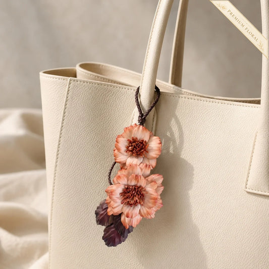Peony Reverie Leather Floral Bag Charm – Handmade Sculpted Leather Peony Pendant | Premium Handbag & Necklace Accessory