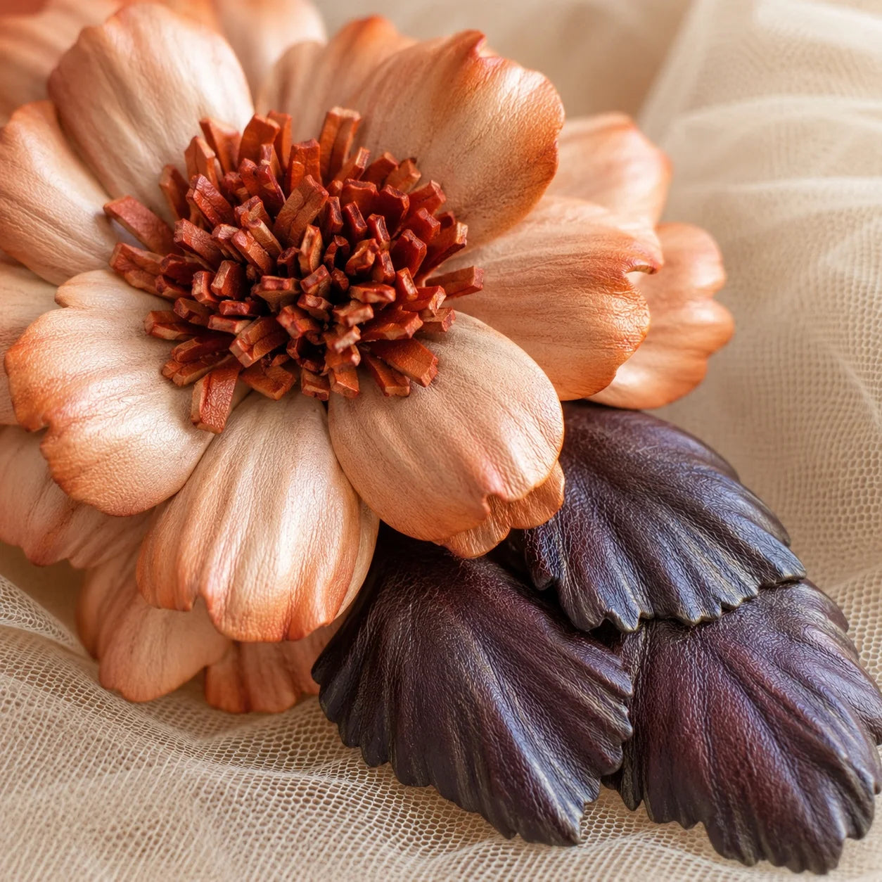 Peony Reverie Leather Floral Bag Charm – Handmade Sculpted Leather Peony Pendant | Premium Handbag & Necklace Accessory