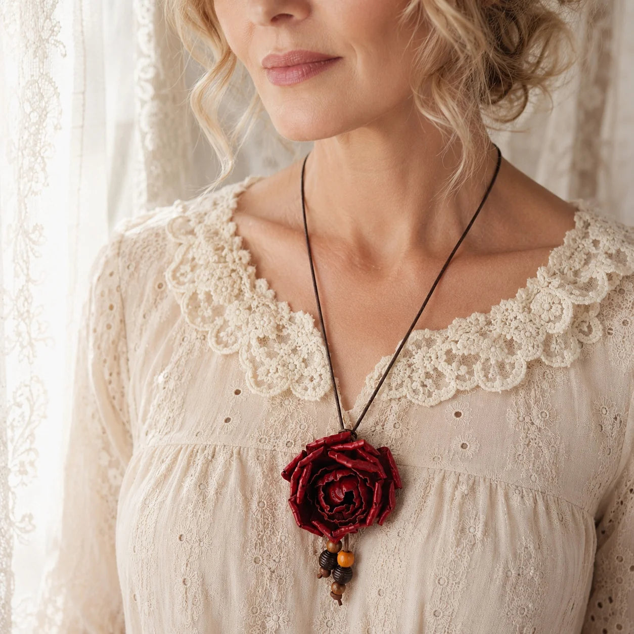 Heritage Rose Leather Floral Bag Charm – Handmade Sculpted Rose Pendant | Premium Handbag & Necklace Accessory