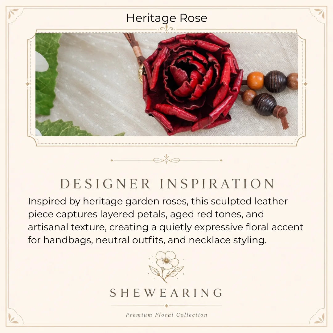 Heritage Rose Leather Floral Bag Charm – Handmade Sculpted Rose Pendant | Premium Handbag & Necklace Accessory
