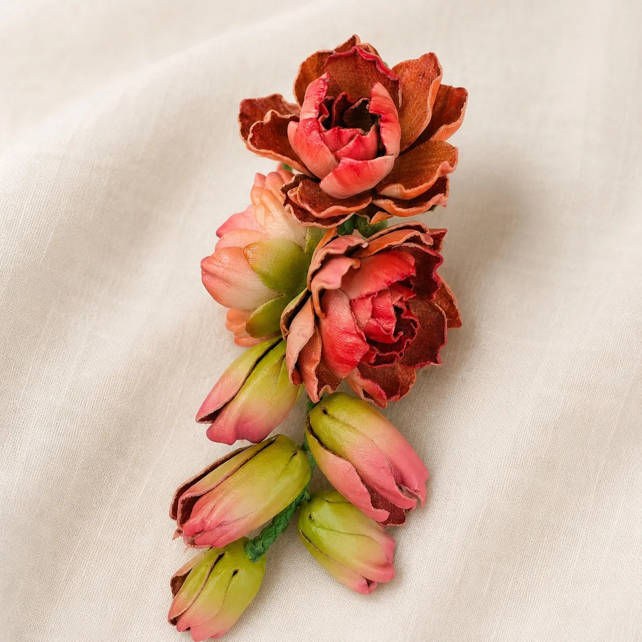Moonlit Tuberose Leather Floral Bag Charm – Handmade Sculpted Leather Flower Pendant | Premium Handbag & Necklace Accessory