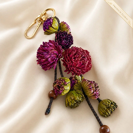 Vineyard Bloom Leather Floral Bag Charm – Handmade Sculpted Leather Flower Pendant | Premium Handbag & Necklace Accessory