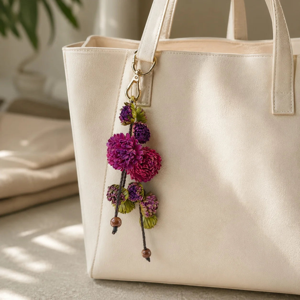 Vineyard Bloom Leather Floral Bag Charm – Handmade Sculpted Leather Flower Pendant | Premium Handbag & Necklace Accessory