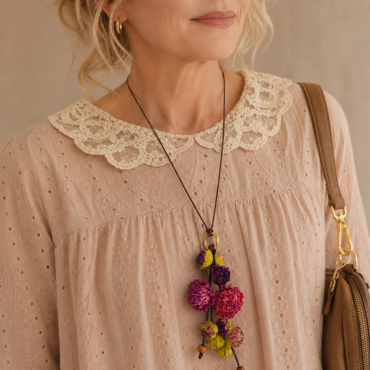 Vineyard Bloom Leather Floral Bag Charm – Handmade Sculpted Leather Flower Pendant | Premium Handbag & Necklace Accessory
