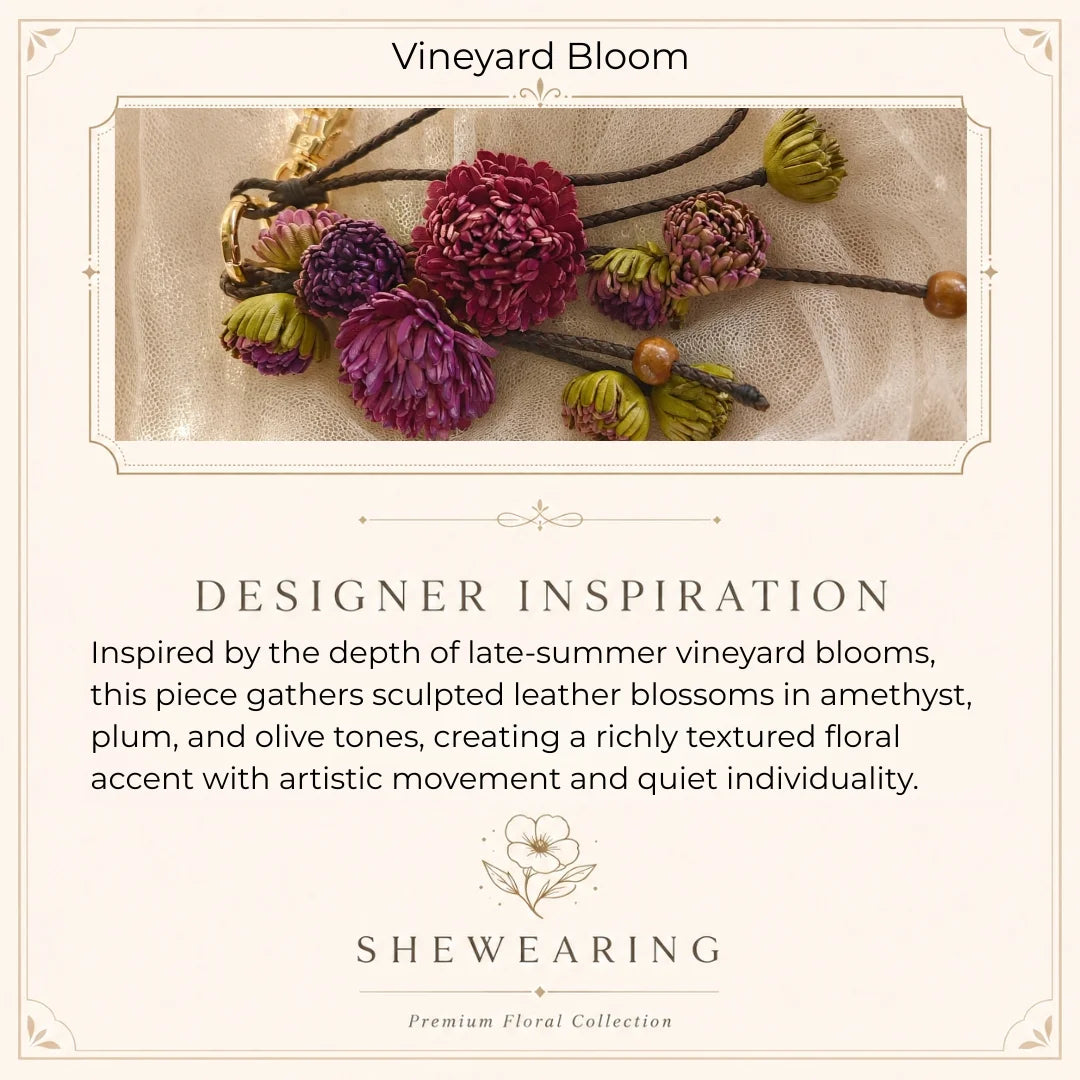 Vineyard Bloom Leather Floral Bag Charm – Handmade Sculpted Leather Flower Pendant | Premium Handbag & Necklace Accessory