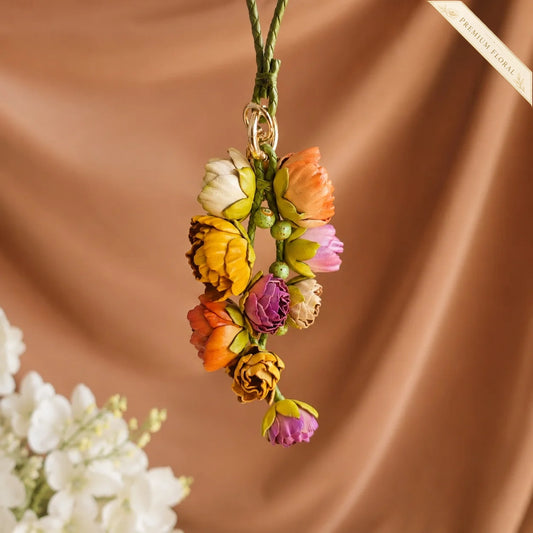 Primavera Bloom Cascade Leather Floral Bag Charm – Handmade Sculpted Leather Flower Pendant | Premium Handbag & Necklace Accessory