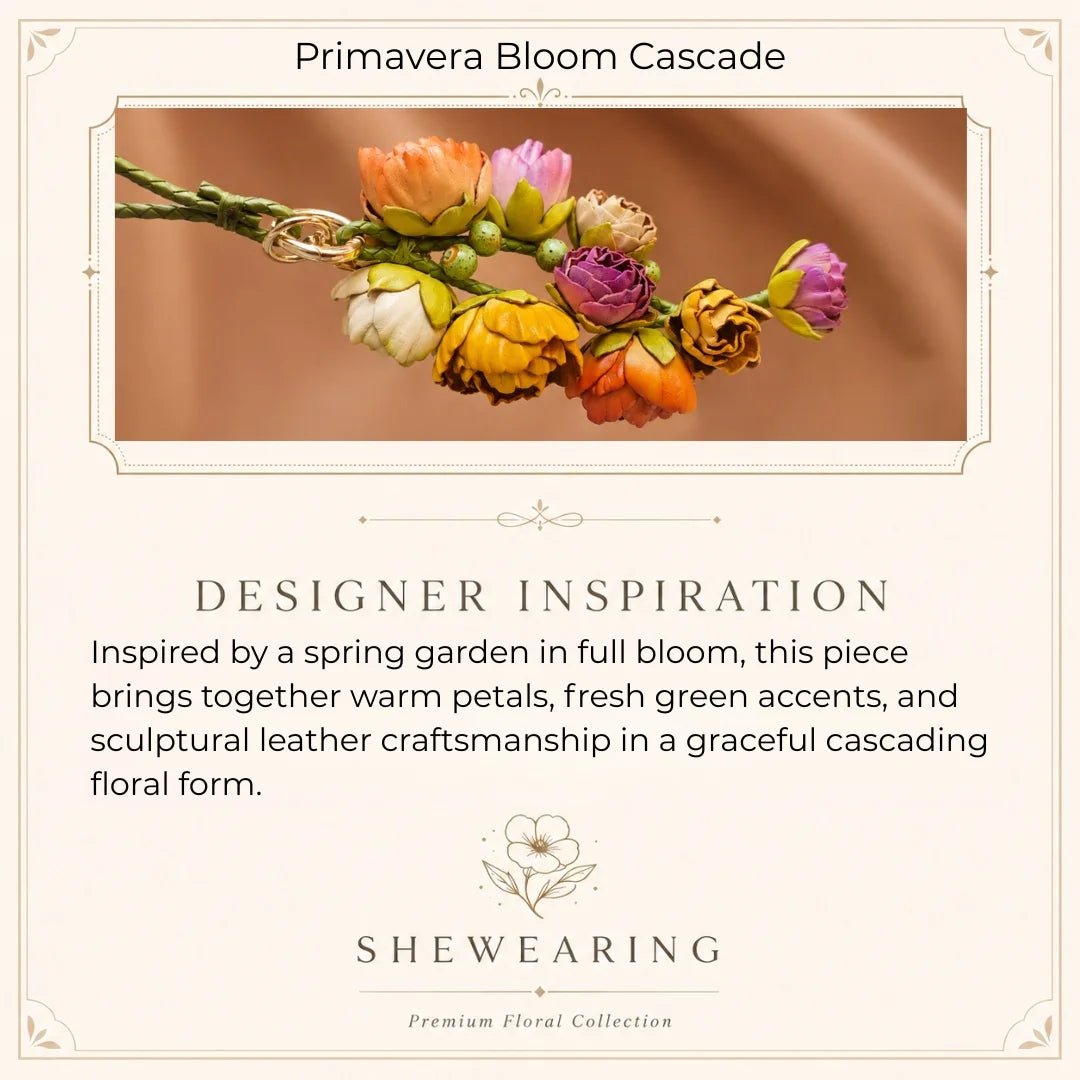 Primavera Bloom Cascade Leather Floral Bag Charm – Handmade Sculpted Leather Flower Pendant | Premium Handbag & Necklace Accessory