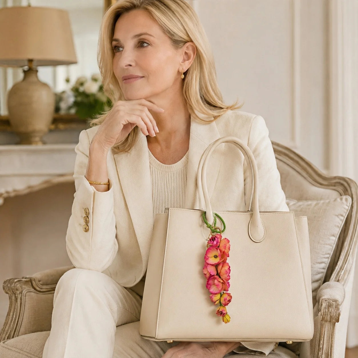 Blush Larkspur Cascade Leather Bag Charm | Handmade Floral Handbag Charm, Keychain & Necklace Pendant