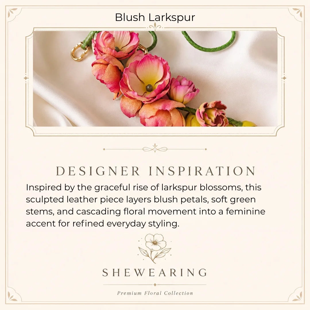 Blush Larkspur Cascade Leather Bag Charm | Handmade Floral Handbag Charm, Keychain & Necklace Pendant