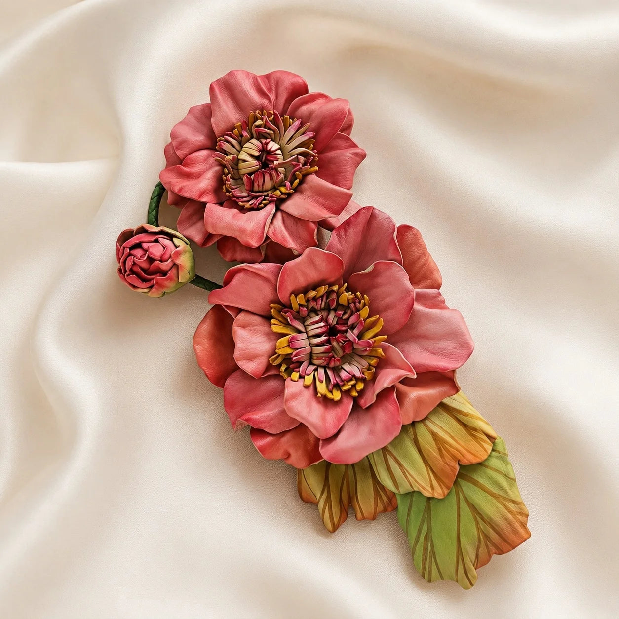 Coral Belle Bloom Leather Bag Charm | Handmade Floral Handbag Charm for Totes & Handbags