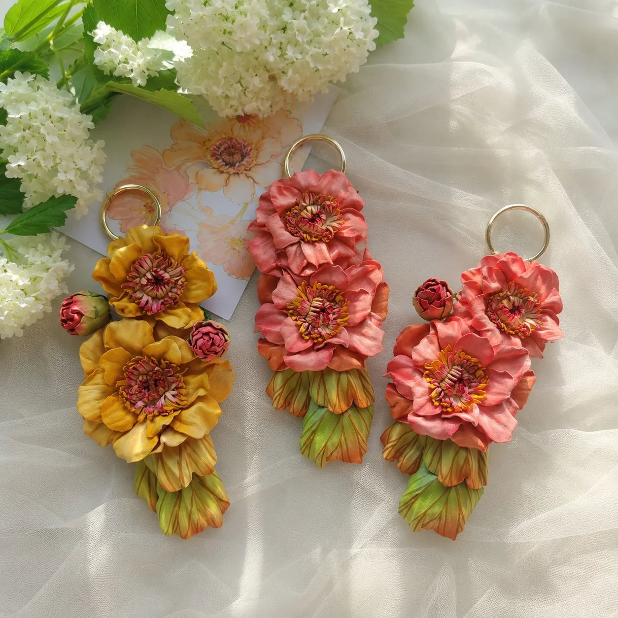 Coral Belle Bloom Leather Bag Charm | Handmade Floral Handbag Charm for Totes & Handbags