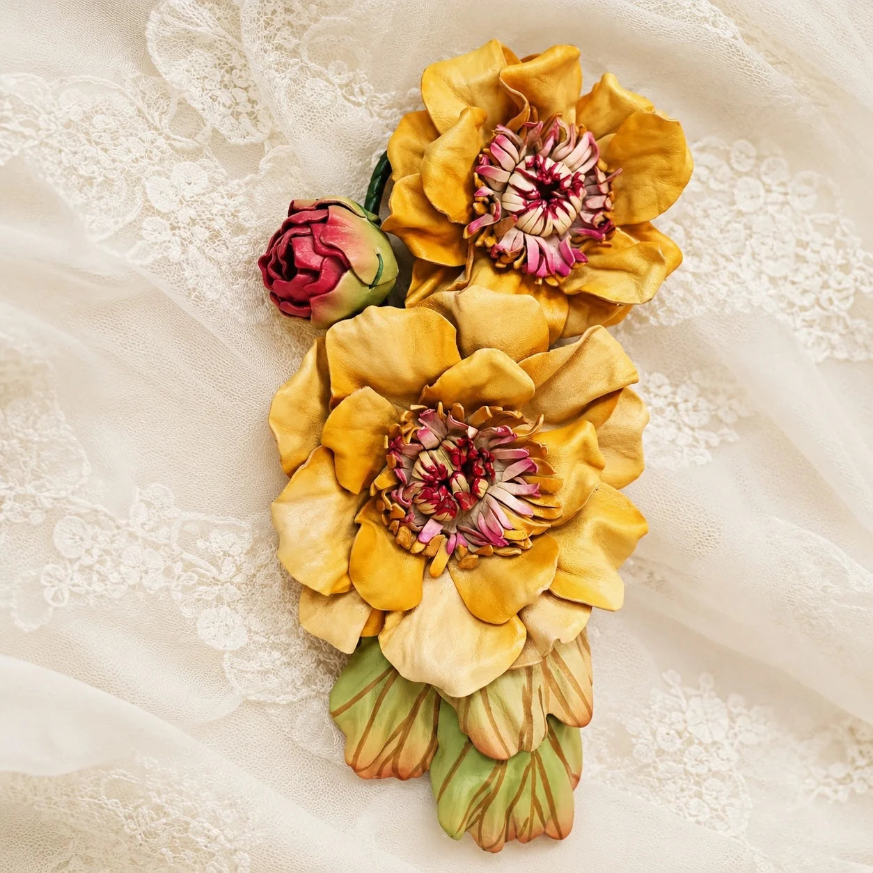 Coral Belle Bloom Leather Bag Charm | Handmade Floral Handbag Charm for Totes & Handbags