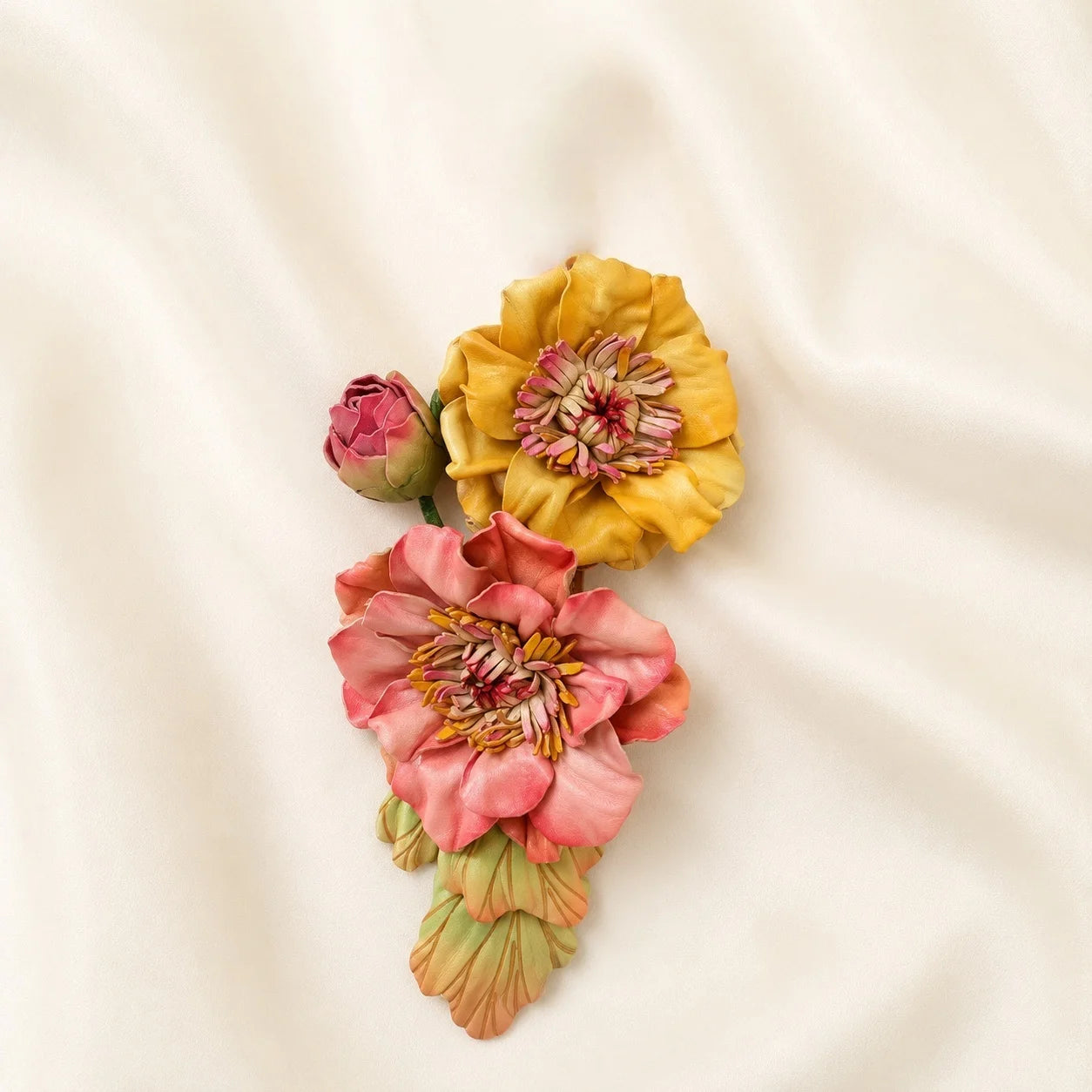 Coral Belle Bloom Leather Bag Charm | Handmade Floral Handbag Charm for Totes & Handbags