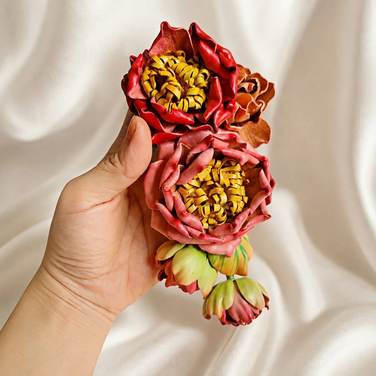 Rose Garden Reverie Leather Bag Charm | Handmade Floral Handbag Charm, Keychain & Necklace Pendant