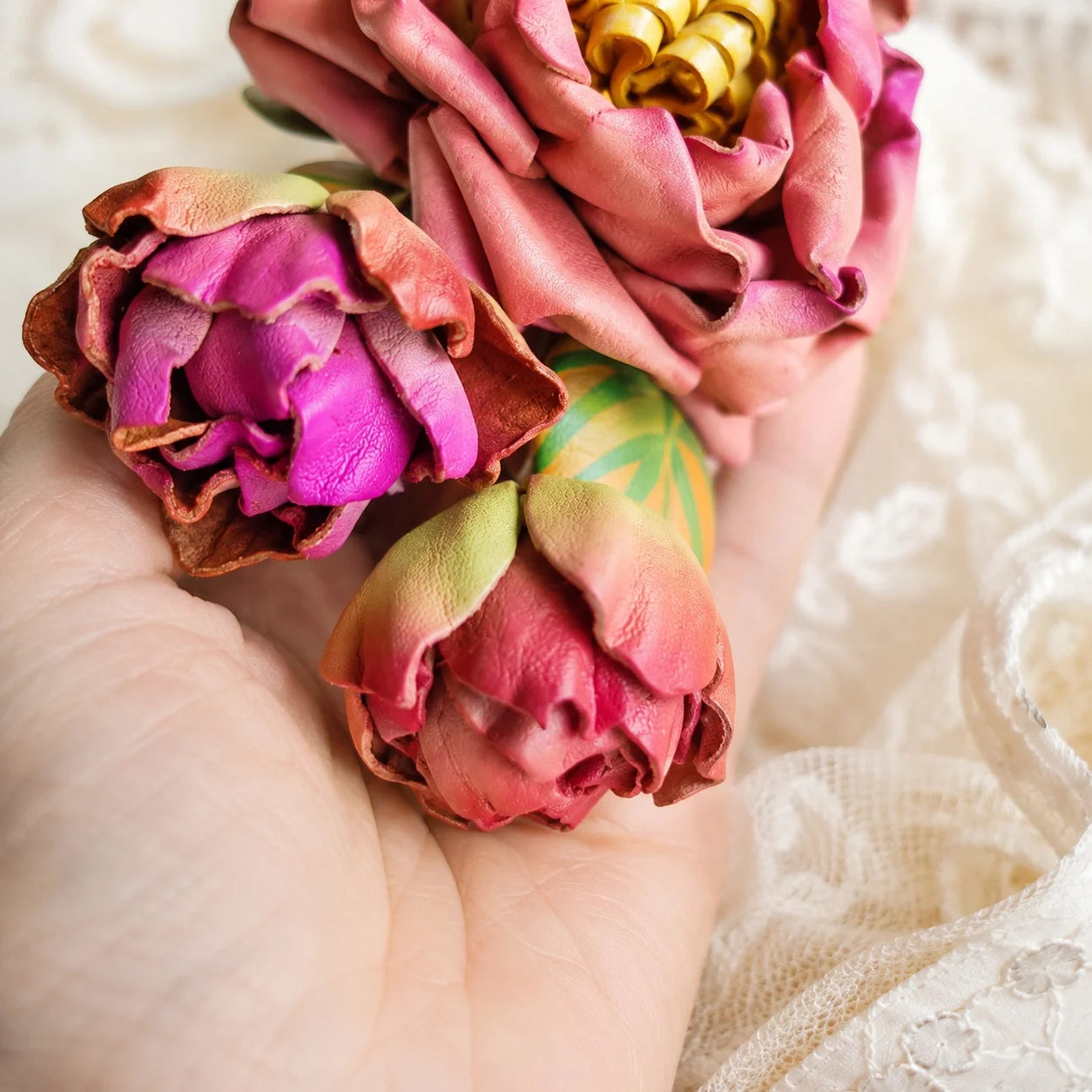 Rose Garden Reverie Leather Bag Charm | Handmade Floral Handbag Charm, Keychain & Necklace Pendant