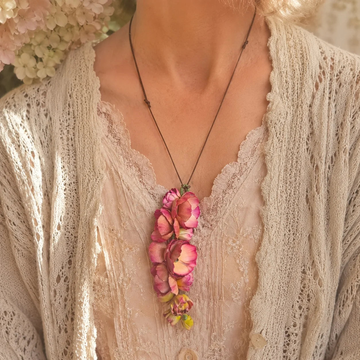 Rose Garden Reverie Leather Bag Charm | Handmade Floral Handbag Charm, Keychain & Necklace Pendant