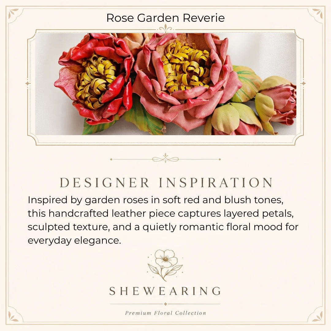 Rose Garden Reverie Leather Bag Charm | Handmade Floral Handbag Charm, Keychain & Necklace Pendant
