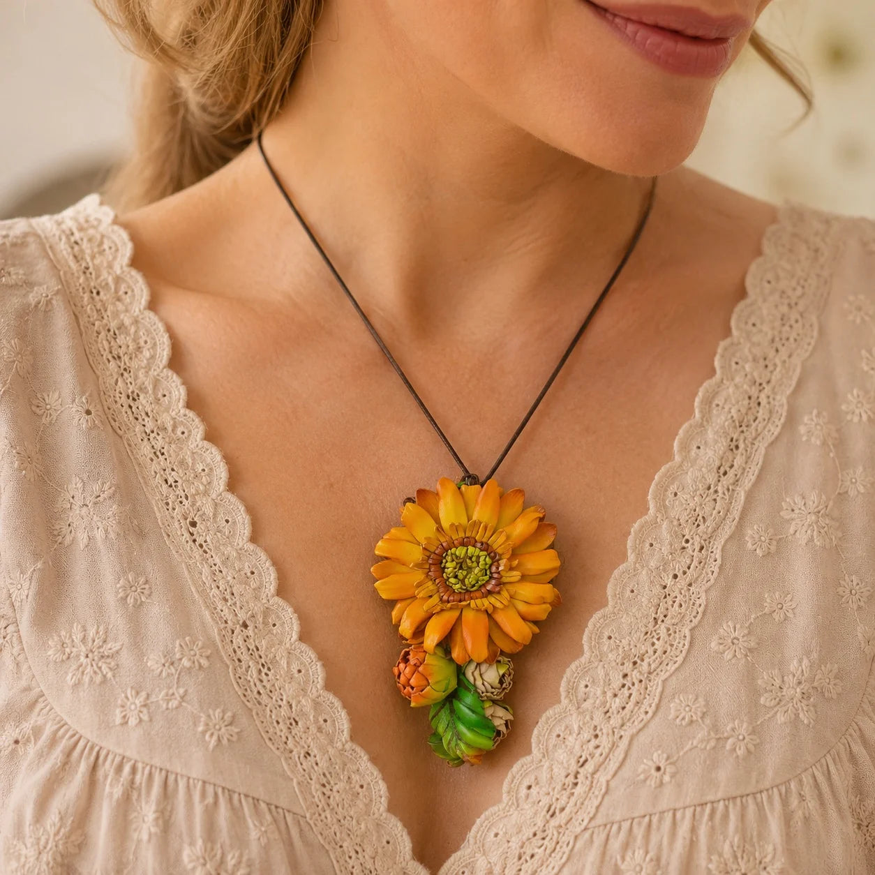 Sunlit Sunflower Leather Bag Charm | Handmade Floral Handbag Charm, Keychain & Necklace Pendant