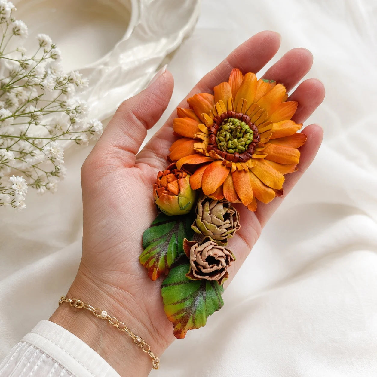 Sunlit Sunflower Leather Bag Charm | Handmade Floral Handbag Charm, Keychain & Necklace Pendant