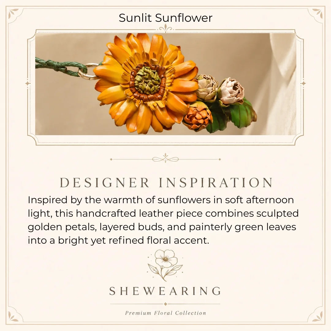 Sunlit Sunflower Leather Bag Charm | Handmade Floral Handbag Charm, Keychain & Necklace Pendant