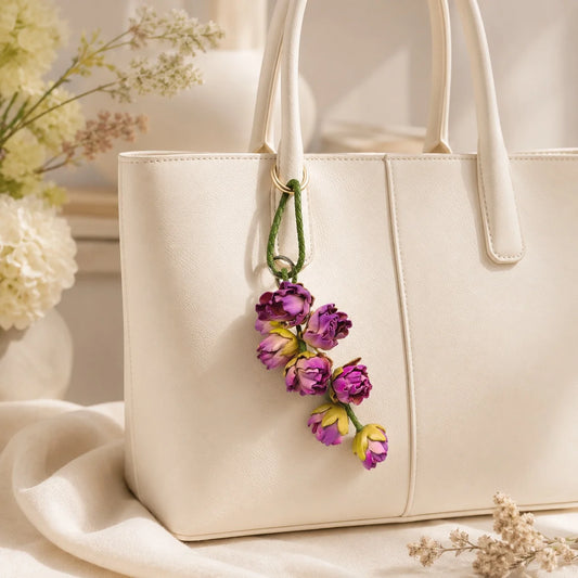 Colgante de cuero Cascada de Campanillas | Adorno floral artesanal para bolso y llavero