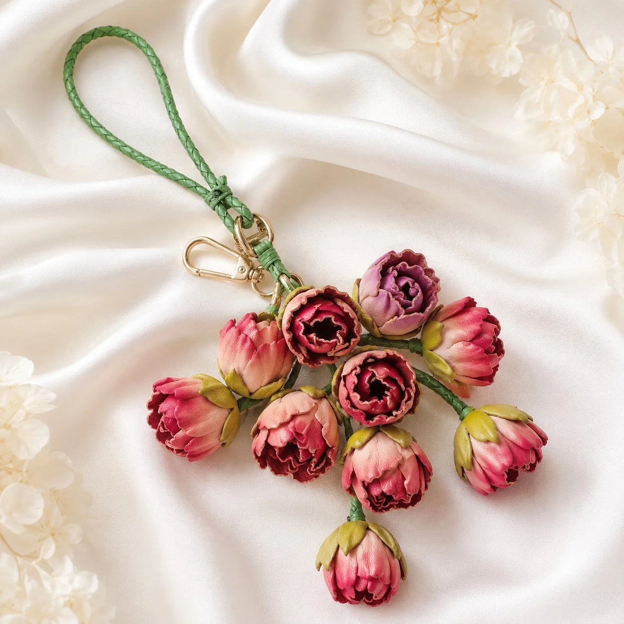 Bellflower Cascade Leather Bag Charm | Handmade Floral Handbag Charm & Keychain Pendant