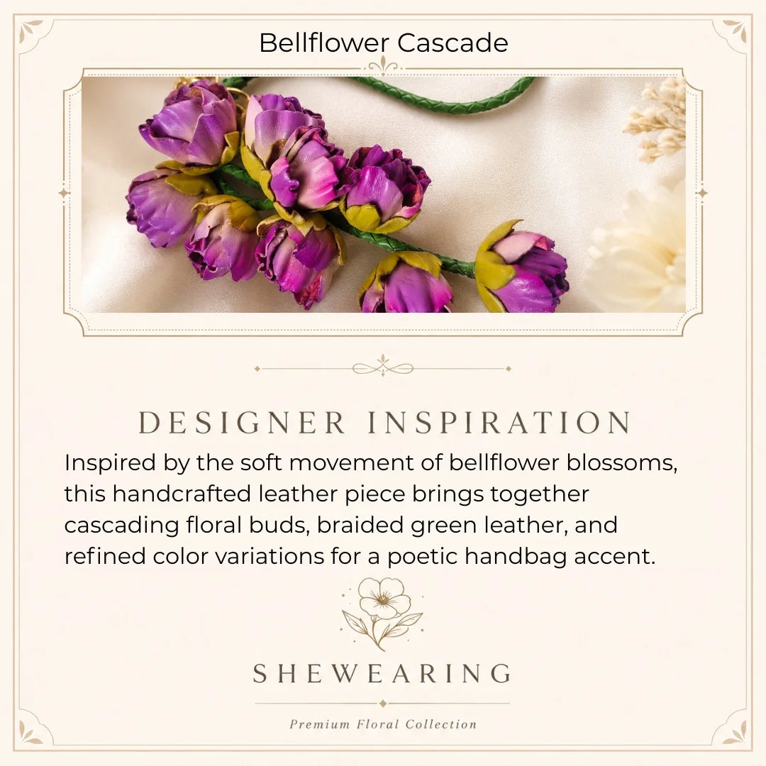 Bellflower Cascade Leather Bag Charm | Handmade Floral Handbag Charm & Keychain Pendant