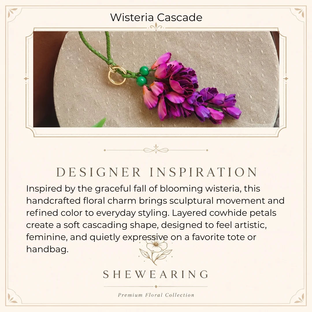 Wisteria Cascade Leather Bag Charm – Handcrafted Cowhide Floral Accessory for Totes & Home Décor