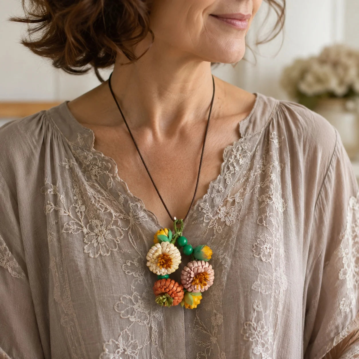 Handcrafted Leather Pompon Chrysanthemum Bag Charm and Necklace Pendant, Sculptural Floral Accessory for Handbags