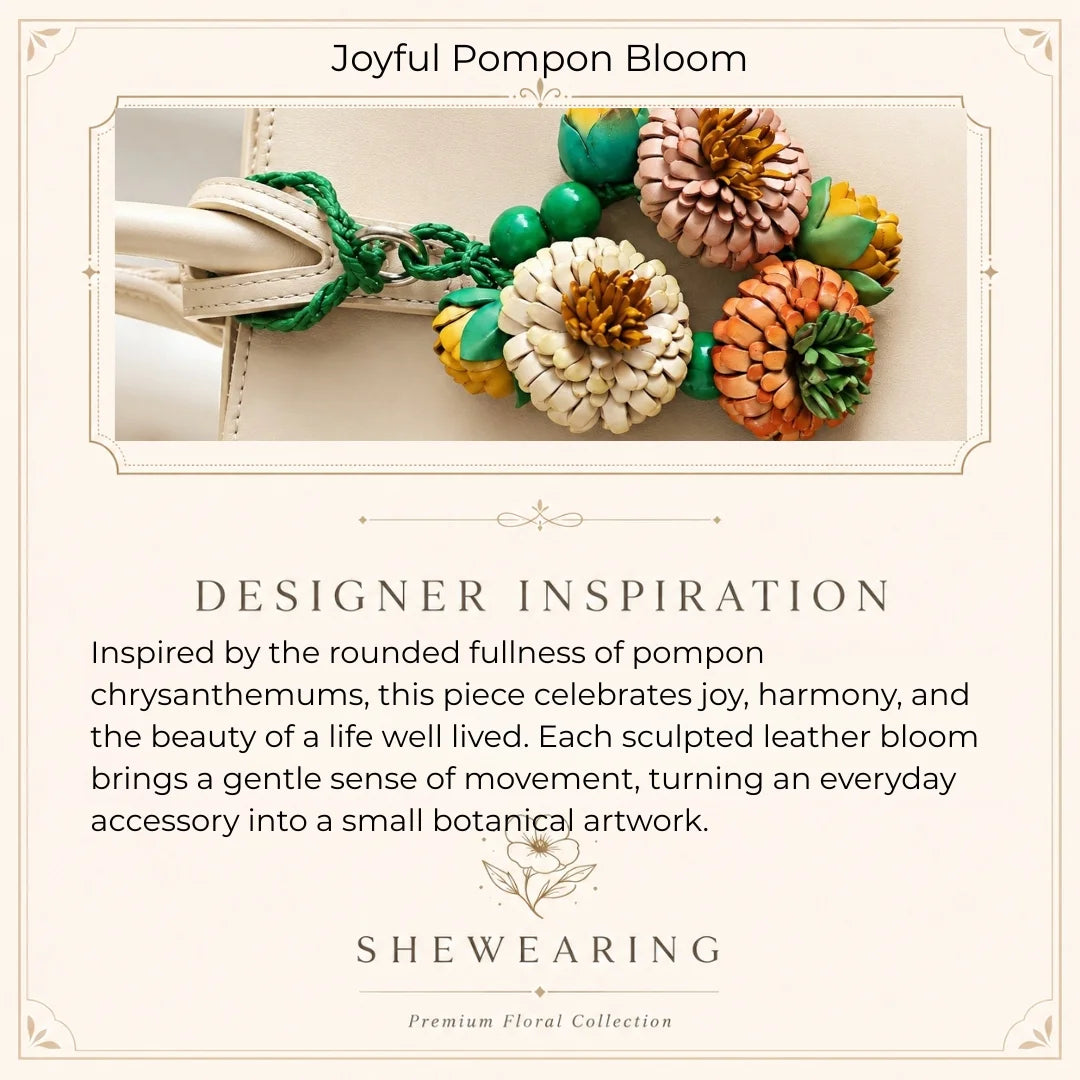 Handcrafted Leather Pompon Chrysanthemum Bag Charm and Necklace Pendant, Sculptural Floral Accessory for Handbags