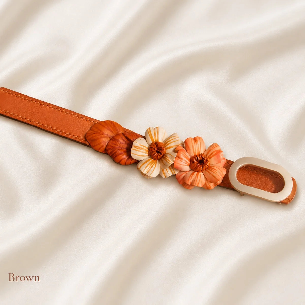 Woodland Daisy Bloom Leather Floral Waist Belt – Handcrafted Vegetable-Tanned Cowhide Flower Belt for Dresses, Skirts & Light Outerwear