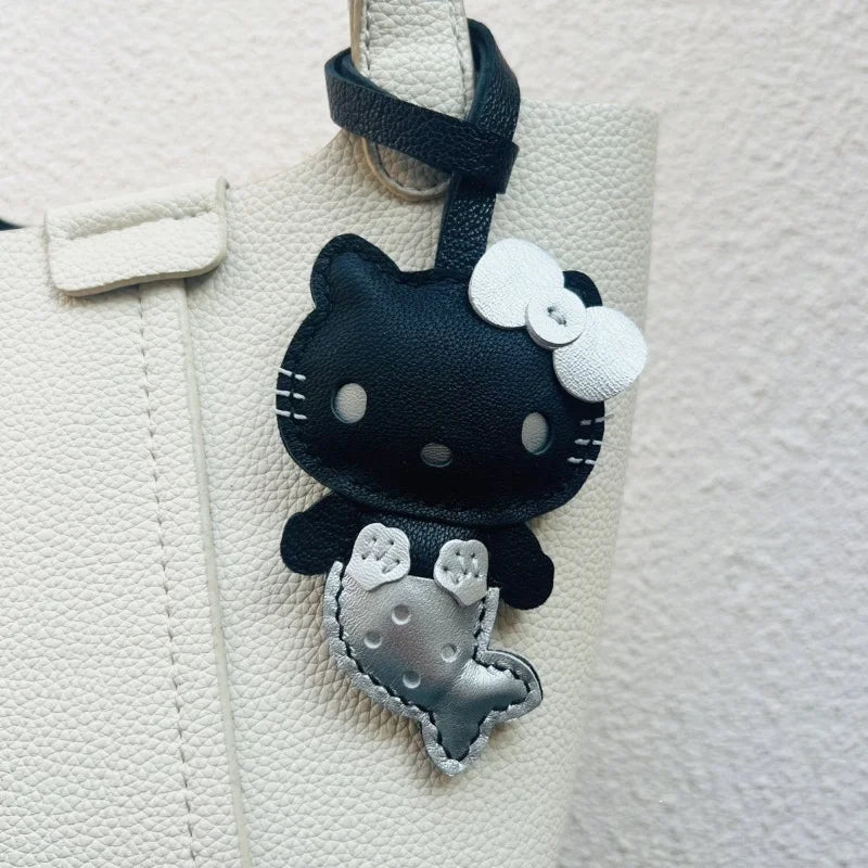 Mermaid Cat Leather Bag Charm – Handmade Whimsical Keychain | Fantasy Cat Pendant | Cute Gift for Mermaid Lovers