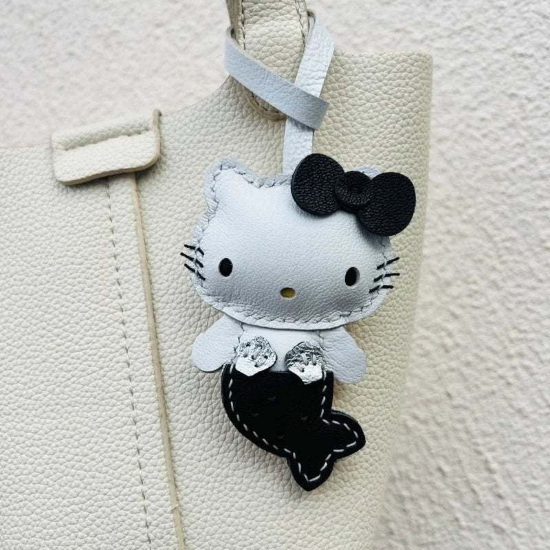 Mermaid Cat Leather Bag Charm – Handmade Whimsical Keychain | Fantasy Cat Pendant | Cute Gift for Mermaid Lovers