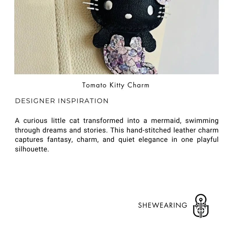 Mermaid Cat Leather Bag Charm – Handmade Whimsical Keychain | Fantasy Cat Pendant | Cute Gift for Mermaid Lovers