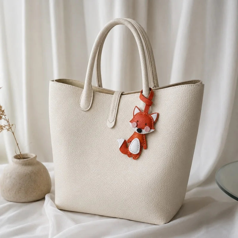 Whimsical Fox Leather Bag Charm – Handmade Full-Grain Lambskin Keychain | Playful Animal Pendant | Cute Gift for Handbags & Backpacks