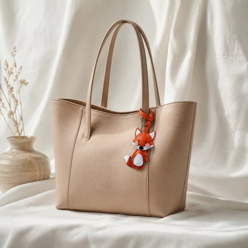 Whimsical Fox Leather Bag Charm – Handmade Full-Grain Lambskin Keychain | Playful Animal Pendant | Cute Gift for Handbags & Backpacks
