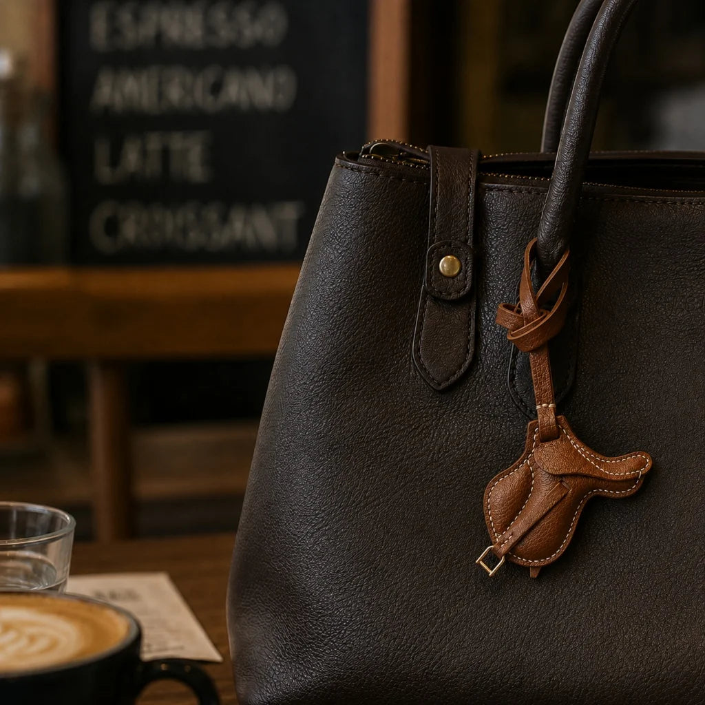 British Saddle-Inspired Leather Bag Charm – Handmade Full-Grain Leather Pendant | Elegant Equestrian Miniature | Luxury Gift for Handbag Lovers