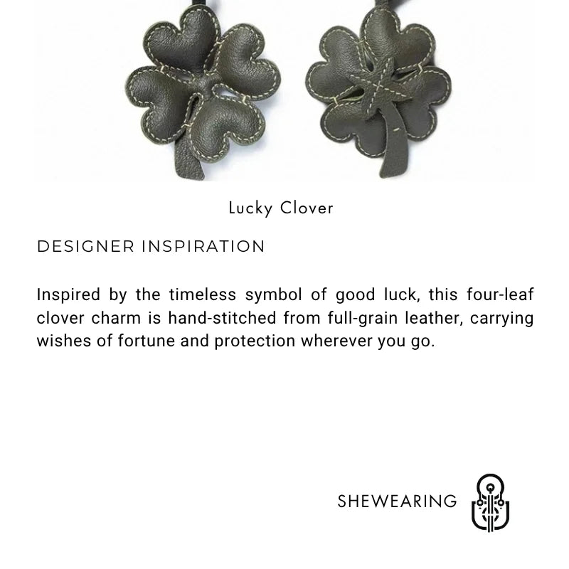 Lucky Clover Leather Bag Charm – Handcrafted Four-Leaf Pendant | Minimalist Charm for Handbags & Backpacks | Unisex Good Luck Gift in Black or Green