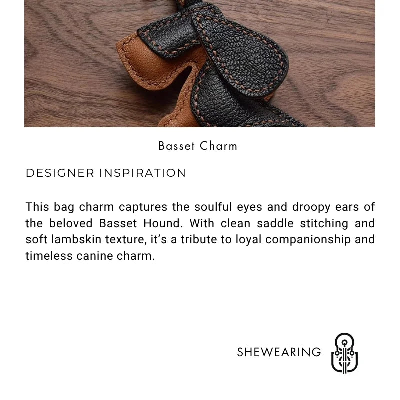 Basset Hound Leather Bag Charm – Handmade Full-Grain Lambskin Pendant | Long-Eared Dog Keychain | Artisan Gift for Pet Lovers