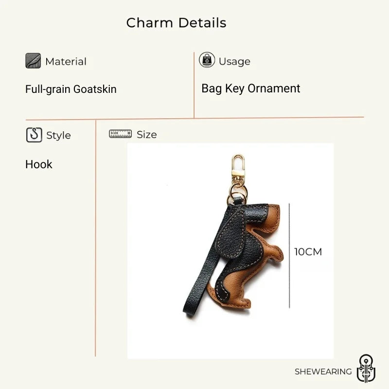 Basset Hound Leather Bag Charm – Handmade Full-Grain Lambskin Pendant | Long-Eared Dog Keychain | Artisan Gift for Pet Lovers