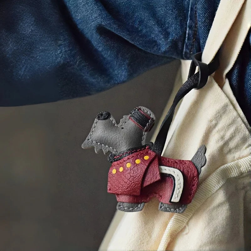 British Terrier Leather Bag Charm – Handmade Full-Grain Lambskin Dog Keychain | Retro London Guard-Inspired Design | Hand-Sewn Saddle Stitch | Luxury Gift for Pet Lovers