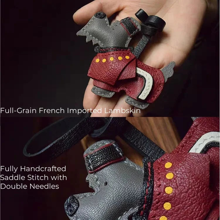 British Terrier Leather Bag Charm – Handmade Full-Grain Lambskin Dog Keychain | Retro London Guard-Inspired Design | Hand-Sewn Saddle Stitch | Luxury Gift for Pet Lovers