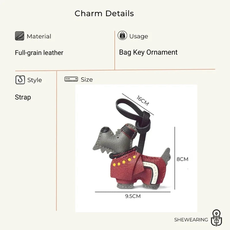 British Terrier Leather Bag Charm – Handmade Full-Grain Lambskin Dog Keychain | Retro London Guard-Inspired Design | Hand-Sewn Saddle Stitch | Luxury Gift for Pet Lovers
