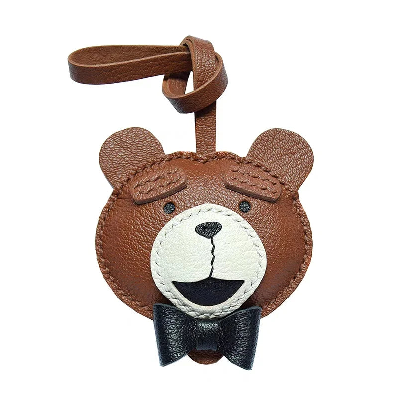 Teddy Bear Leather Bag Charm – Handcrafted Full-Grain Lambskin Pendant with Bow Tie | Premium Stitching | Elegant and Playful Gift for Her