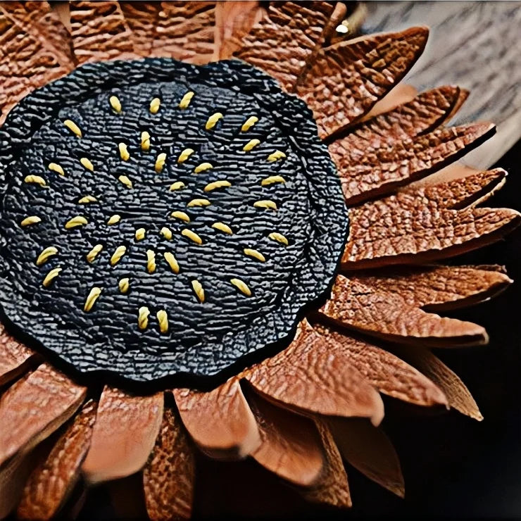Handmade Sunflower Leather Bag Charm – Designer Full-Grain Cowhide Pendant | Artisan Floral Keychain | Unique Handbag Decoration & Gift