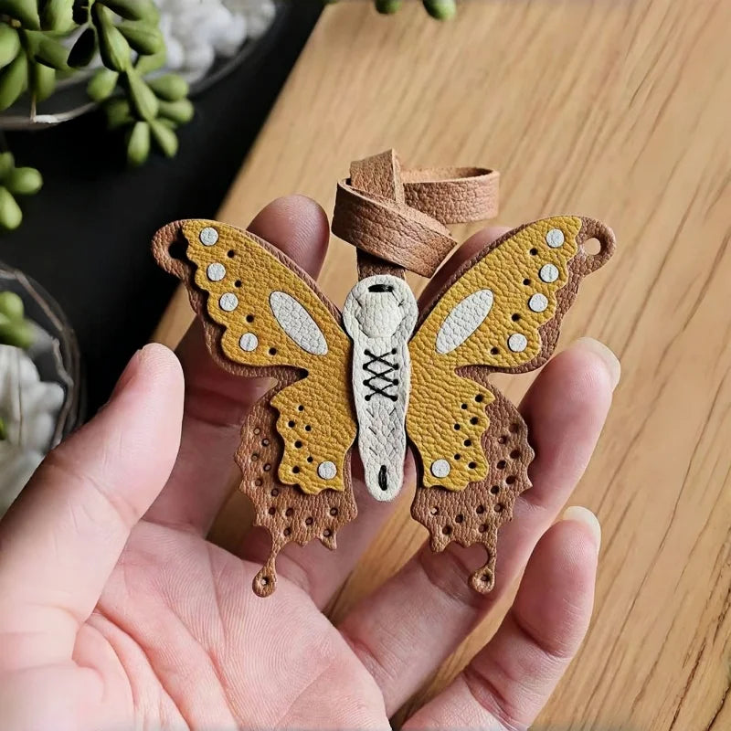 Handmade Leather Butterfly Bag Charm – Artisan Sheepskin Pendant & Keychain | Intricate Cutout Design | Luxury Handbag Accessory & Couple Gift