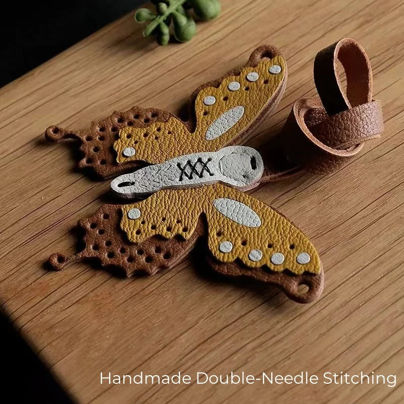 Handmade Leather Butterfly Bag Charm – Artisan Sheepskin Pendant & Keychain | Intricate Cutout Design | Luxury Handbag Accessory & Couple Gift
